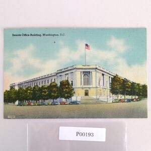 Vintage Washington DC Linen Postcard Senate Office Building 1940s 1950 Cars